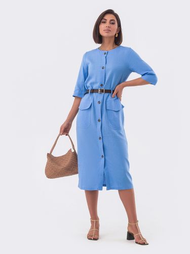 Стильна сукня-сорочка з круглою горловиною та рукавами ¾, Блакитний, S
