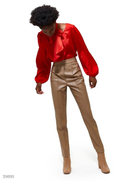Шовкова блуза з широким рукавом, Червоний, XS
