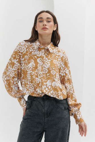 Стильна блуза з квітковими візерунками, Гірчичний, S