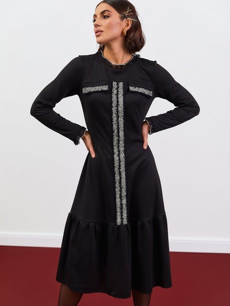 Елегантна сукня з шифоновими манжетами, Чорний, S