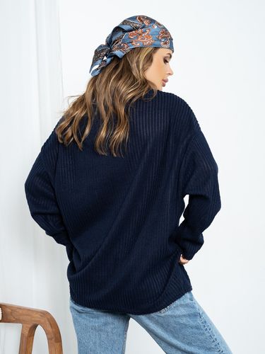 Довгий светр оверсайз із високим горлом, Темно-синій, XL