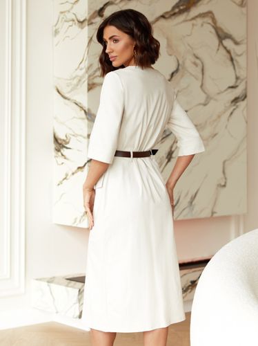 Стильна сукня-сорочка з круглою горловиною та рукавами ¾, Світло-бежевий, XL