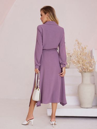 Плаття-сорочка з бічними розрізами, Фіолетовий, S