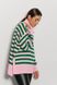 Смугастий в'язаний светр з високим коміром, Рожевий, One Size