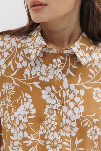 Стильна блуза з квітковими візерунками, Гірчичний, М