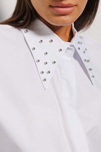 Сорочка з намистинками на комірі, Білий, One Size