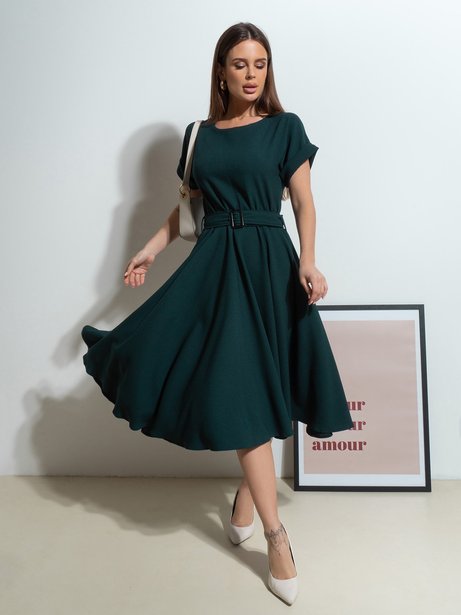 Однотонна сукня міді довжини, Зелений, XL