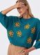 Укорочений светр з квітковою аплікацією, Бірюзовий, S-M