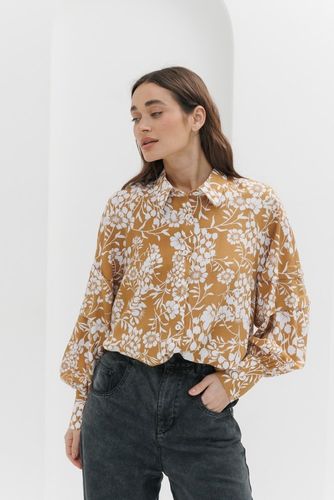 Стильна блуза з квітковими візерунками, Гірчичний, L