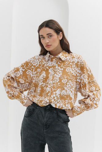 Стильна блуза з квітковими візерунками, Гірчичний, L