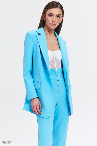 Однобортний піджак з костюмної тканини, Блакитний, XS
