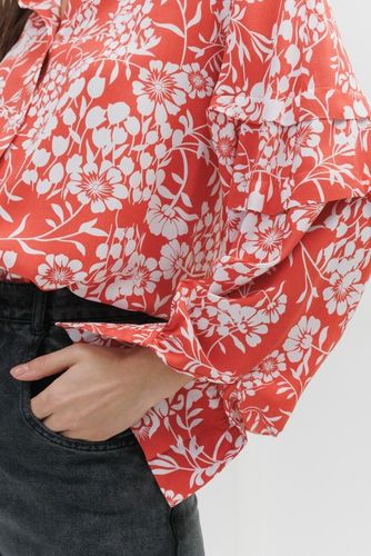 Стильна блуза з квітковими візерунками, Кораловий, М