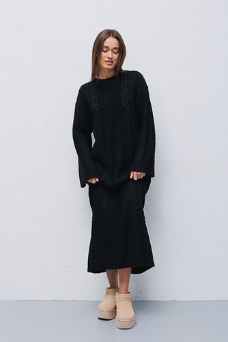 В'язана сукня oversize з ажурною в'язкою, Чорний, One Size