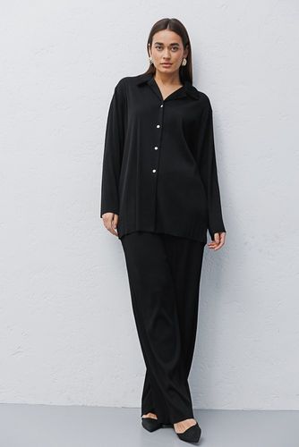 Плісирований костюм зі штанами і сорочкою, Чорний, L-XL