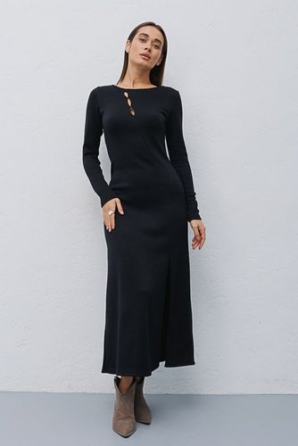 Модна довга сукня з теплого трикотажу, Чорний, S-M