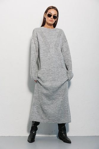 Розкішна в'язана сукня оверсайз з діагональними візерунками, Сірий, One Size