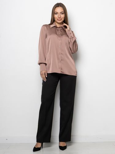 Елегантна блуза вільного крою з шовку "Армані", Коричневий, XL