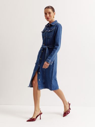 Джинсова сукня-сорочка з відкладним коміром, Синій, S-M