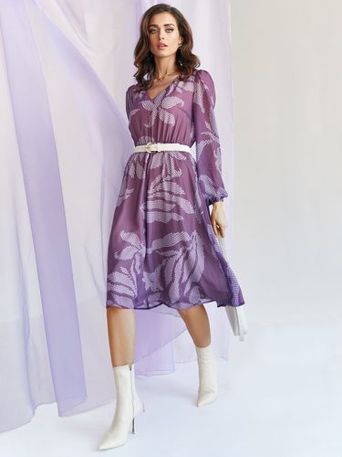 Шифонове плаття з V-подібним вирізом горловини, Фіолетовий, М