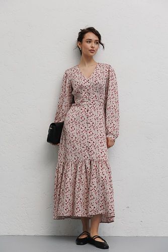 Елегантна сукня з квітковим малюнком, Світло-бежевий, S