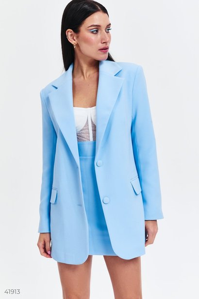 Однобортний піджак з костюмної тканини, Блакитний, S
