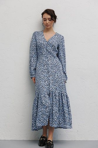 Елегантна сукня з квітковим малюнком, Синій, S
