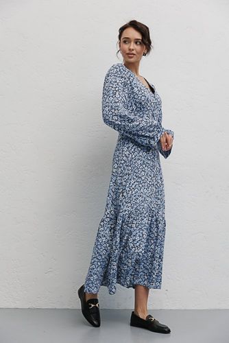 Елегантна сукня з квітковим малюнком, Синій, S