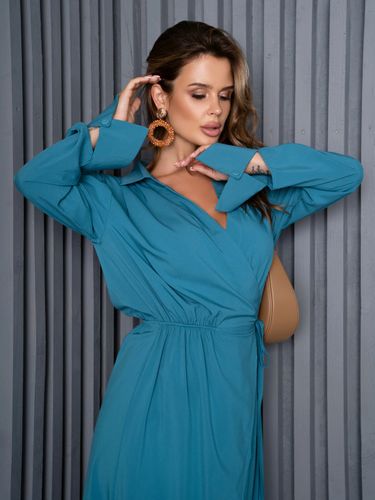Елегантне плаття-халат з декольте, Бірюзовий, S