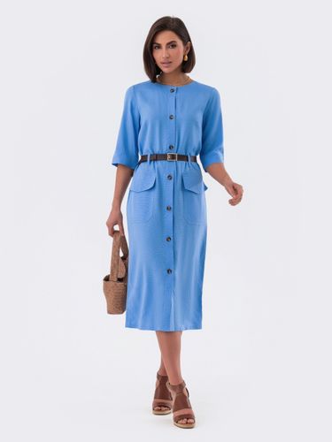 Стильна сукня-сорочка з круглою горловиною та рукавами ¾, Блакитний, М