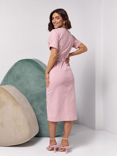 Однотонна джинсова сукня з розрізом, Рожевий, S