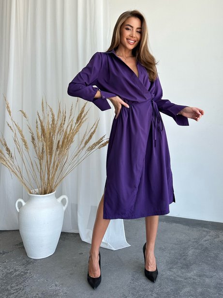 Елегантне плаття-халат з декольте, Фіолетовий, S
