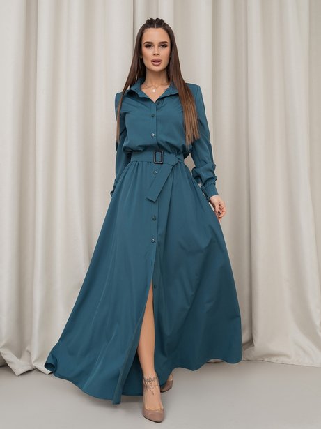 Сукня-сорочка з довгими рукавами, Бірюзовий, S