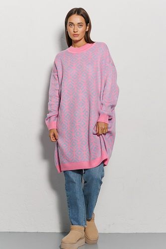 Модна в'язана сукня oversize з геометричними візерунками, Рожевий, One Size