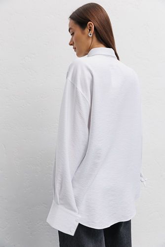 Сорочка oversize з жатою тканиною, Білий, One Size