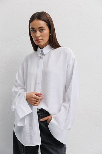Сорочка oversize з жатою тканиною, Білий, One Size