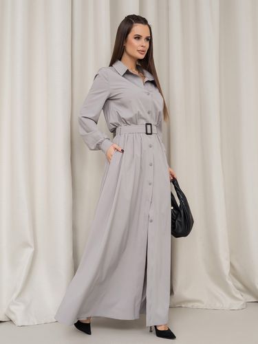 Сукня-сорочка з довгими рукавами, Сірий, S