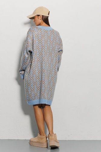 Модна в'язана сукня oversize з геометричними візерунками, Блакитний, One Size