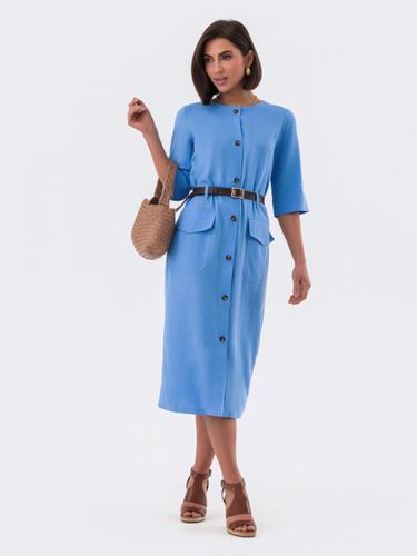 Стильна сукня-сорочка з круглою горловиною та рукавами ¾, Блакитний, XL