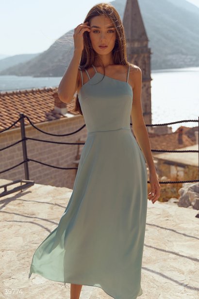 Сатинова сукня з відкритим плечем, М'ятний, XS