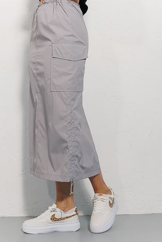 Спідниця з плащової тканини в спортивному стилі, Сірий, L