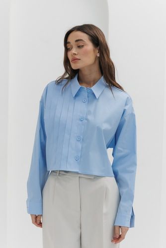 Укорочена сорочка зі складками справа, Блакитний, One Size