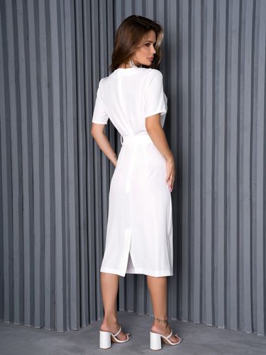Класична сукня з короткими рукавами і збірками у горловині, Молочний, XL
