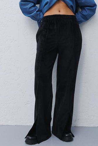 Теплі штани з велюру із вертикальними швами та розрізами, Чорний, S-M