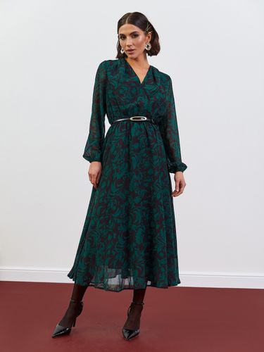 Елегантна шифонова сукня з фіксованим запахом, Зелений, М