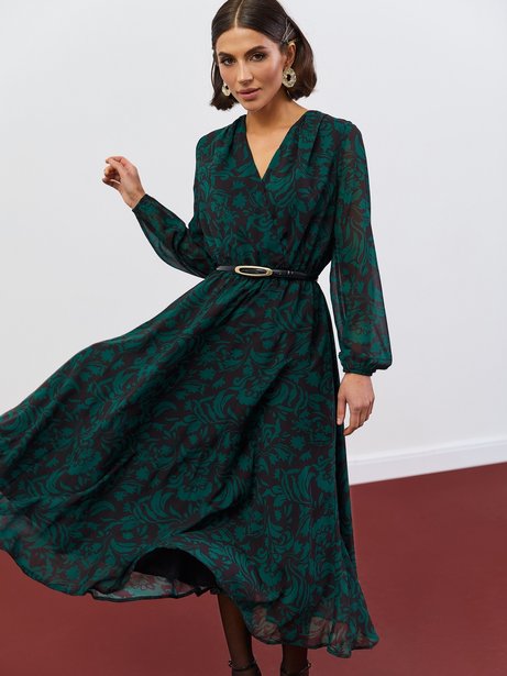 Елегантна шифонова сукня з фіксованим запахом, Зелений, L