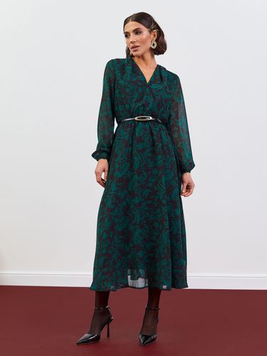 Елегантна шифонова сукня з фіксованим запахом, Зелений, XL