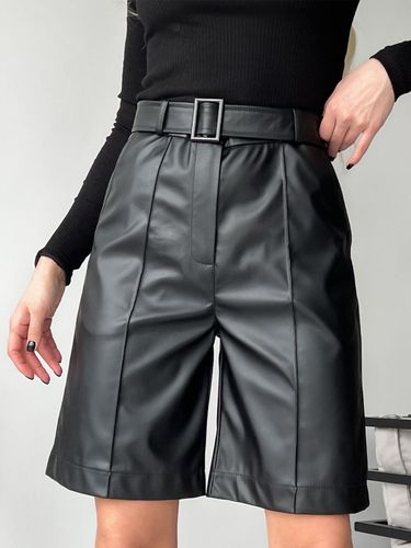 Чорні шорти бермуди з еко-шкіри, Чорний, XL