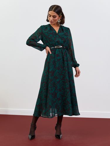 Елегантна шифонова сукня з фіксованим запахом, Зелений, XL