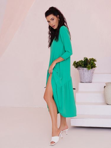 Сукня міді з нижнім воланом, Зелений, 2XL