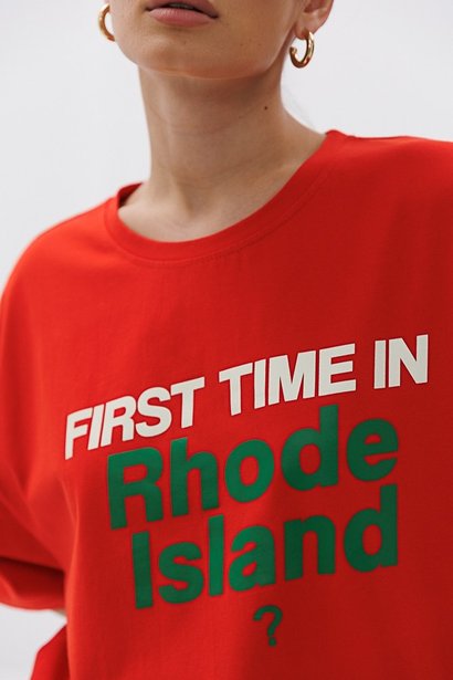 Оверсайз футболка з надписом First time in Rhode Island?, Червоний, One Size